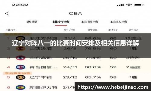 辽宁对阵八一的比赛时间安排及相关信息详解